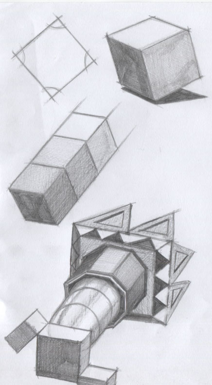 Anche semplici quadrati e cubi, disegnati secondo una libera interpretazione, possono dare luogo a forme fantastiche. Disegnai effettua ti sempre a mano libera, senza ausili tecnici