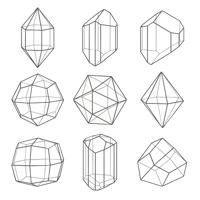 Alcuni esempi di forme geometriche complesse, cioè comprendenti varie forme e visti in tridimensionalità, presente, ad esempio, nel disegno dei gioielli.